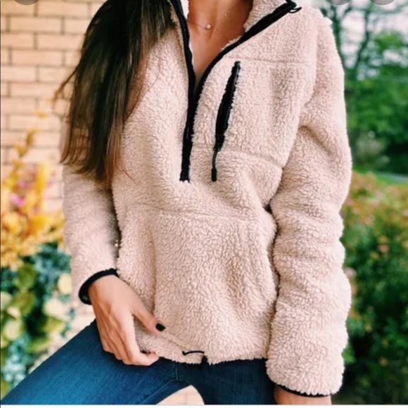 PINK Victoria's Secret Sweaters - Victoria's Secret Pink Sherpa Fleece Half Zip